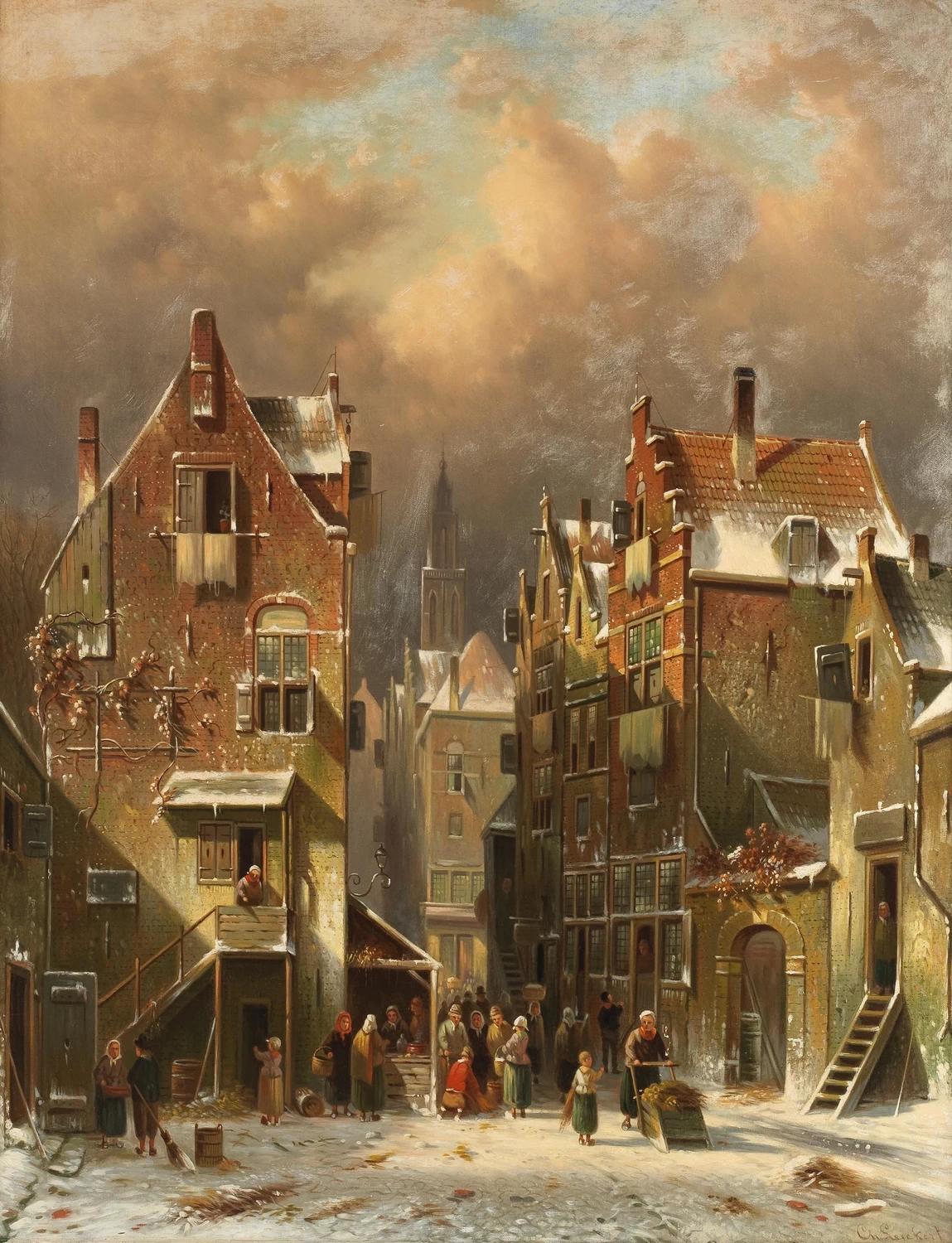 Charles Leickert - Scena di strada invernale con figure